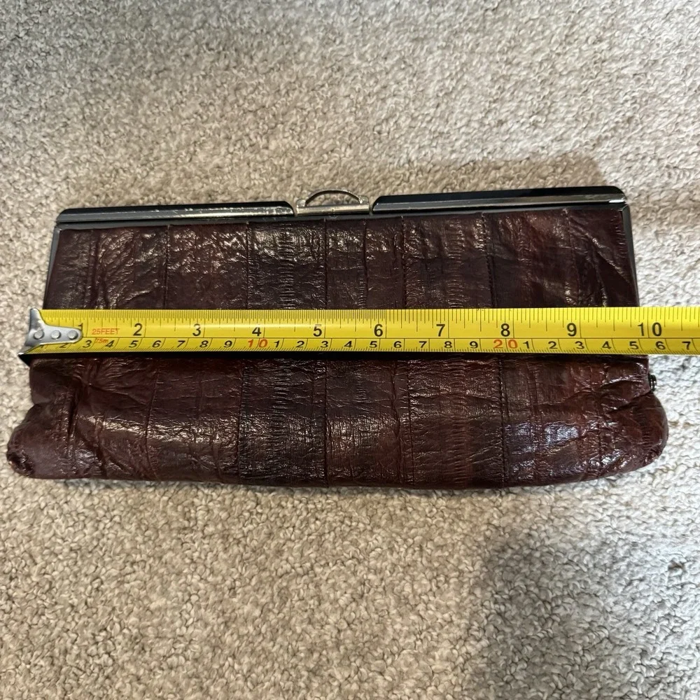 Vintage Genuine EEL SKIN Brown Kiss Lock Clutch Purse